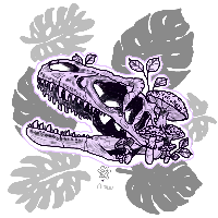 I'm really proud of this, actually. This might be some of my best work, according to my very simple standards. I found some amazing lineart by Albluu (I swear if you don't know this artist then you're missing out; they make amazing WoF, skull, snake, and lizard sticker art so go check out their Carrd, Redbubble, and DeviantArt), and I decided "Hey, why not see if I can be an artist like this, too" so here we are.
I basically used it as a reference to draw EVERY. SINGLE. DETAIL. possible. Then I drew some leafy bois in the background to give it a better look other than "skull on white background" lol. I also made it purple bc why not and it's my favourite colour.
I've also decided to put "+ [insert artist's name]" (as shown below my signature) when using a base or doing something like this from now on. Most ppl would try to make the art theirs, and I just want to be clearer ig.
