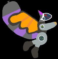 He has been updated again, but this time he has inflated his tail and wings and the screen on the side of his head has a new message~(he’s blushing too).
I bet you have a question among the lines of “wait, i thought he didn’t like inflation, y did he inflate himself?”, and to that I say, “He has learned that it is the biggest and best ‘nut factor’ for inflatables like himself~”.