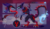 One of the hellhounds from the underworld in Greek Mythology. They can shadow-travel(Which is where they can go into one shadow and mostly teleport to a shadow anywhere in the world), this one, Nico, Is a protogen. His tail is on fire, but doesn't hurt him. Weapon is the head of a scythe on a chain that can extend to over a mile long. Usually helps Hades track down mortals who have evaded death for years(Ahem, Daedalus), and uses his weapon as a tool to tie up prisoners. Do not mess with him unless you want the earth to open up below you and you to fall to the pits of Tartarus...