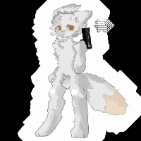 This is an albino Experiment species from the game Gunsaw by Orsoniks.
Around 5'5", male, ~115 pounds, very soft and fluffy, not a great fighter.