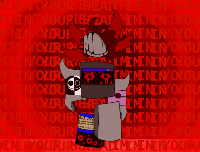 i scrapped damned because i used him for some not ok things and i dont want to do those things again or have characters afiliated with those things so here! new character! his name is virus_entertainment. hes kinda like smile dog but just kills you even if you share the virus. also he has a bit of you are an idiot and the iloveyou virus in him >:3