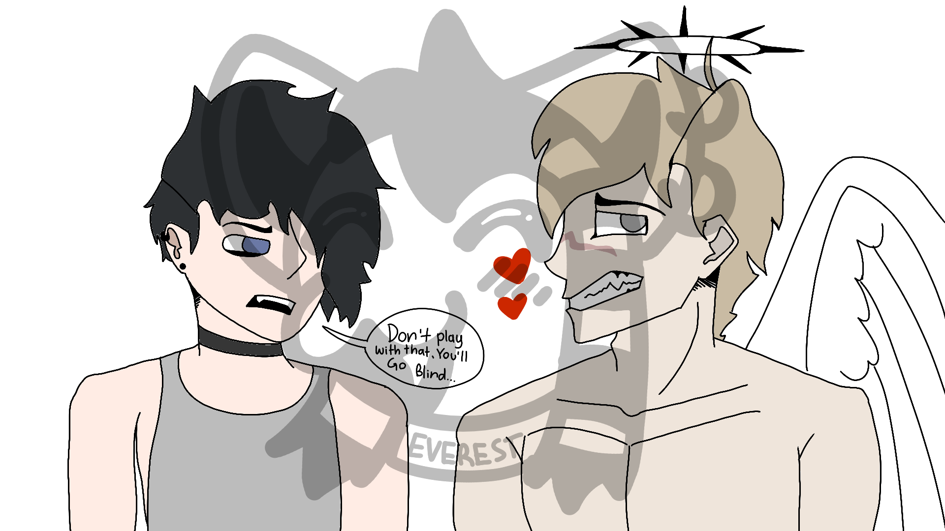 sorry if this art offends anyone, I wasn't sure weather to put this in suggestive or not. I don't think many people would get the joke anyway so its probably fine.....
Anyway, This is a small WIP for a drawing I'm doing featuring two of my OC's :3

Also I just noticed....40 SUBS OMG THANKEE GUYS!!!!