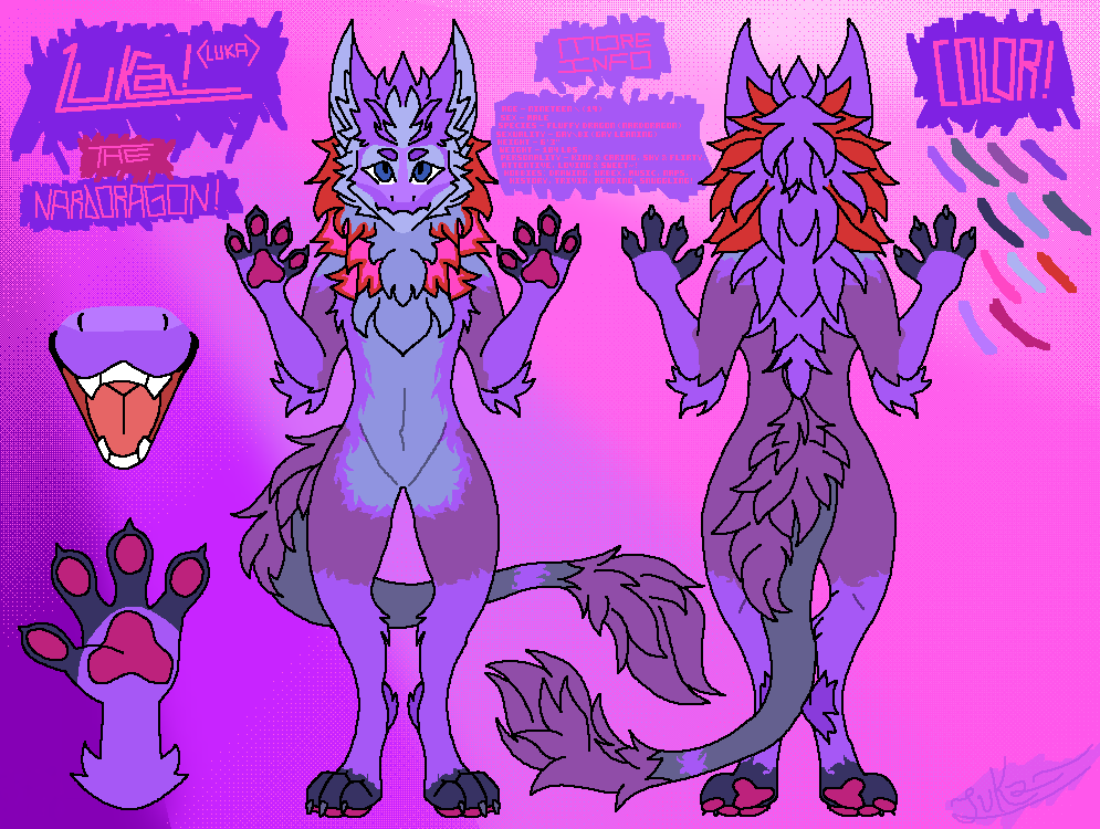 [REUPLOAD BECAUSE A BIT OF THE COLOR WAS WRONG AND I LEFT OUT A TEXT LINE.]
LUKA THE NARDORAGON! HE'S COMPLETE!
Now I just need to find someone to COMMISSION so he can get ported into VRC... :3
I did purposefully leave out some hey things, Like the Nardo Model with Five Fingers instead of Four.
Oh yeah, If I ever do get this guy built into VRC, I'm giving it GUNS :3
[GUMROAD; Winchester 1895\97, That one pistol, The Bolt-Action, A knife, You know, Those things X3 I LOVE VRC AVISSS WITH THEEEM!!!]

I love you guys!
Image Credit; Original image I found off Twitter by searching ''Nardo,, in the Search box. I colored the base for my character. View where I posted it here; https://www.pixilart.com/art/luka-the-nardoragon-ref-sheet-sr5zddc827e12daws3
Today's Song; Хочу перемен \ КИНО \ Последний герой [1989\91]