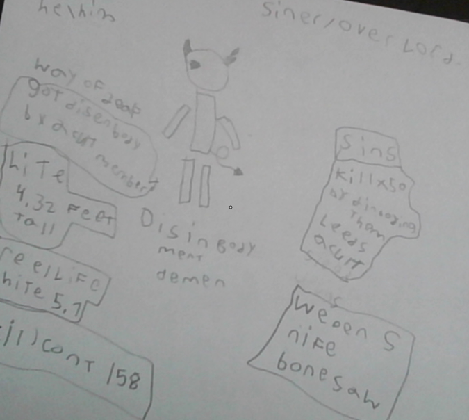 if you cant reed oh well hear it is he/him way of deaf got disin body my cult foller

Hite in hell 4.3

Hite wher liveing 5.7

kill cont 158


sins disin bordering 50 killing 158 made a cult whepens nife bone saw