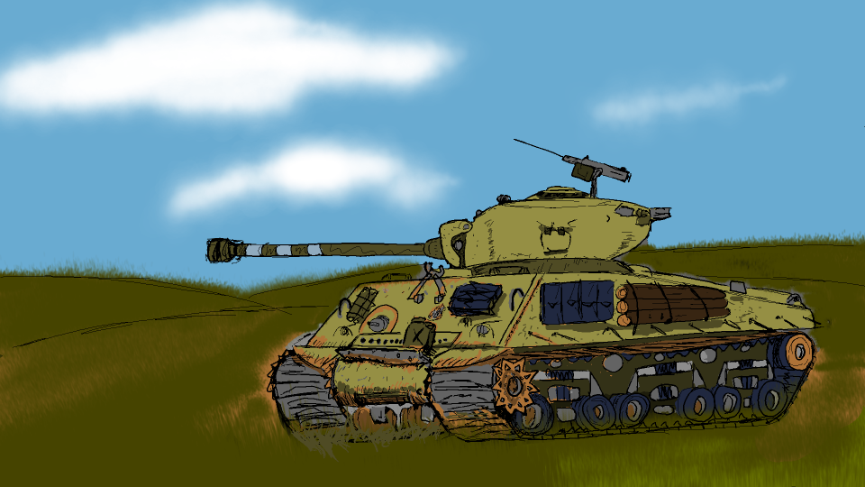 "The M4 Sherman, officially Medium Tank, M4, was the medium tank most widely used by the United States and Western Allies in World War II. The M4 Sherman was reliable and well adapted to mass production. The tank was named by the British after the American Civil War General William Tecumseh Sherman. It was also the basis of several other armored fighting vehicles including self-propelled artillery, tank destroyers, and armored recovery vehicles."
-wikipedia

Artwork : ME (Enzo)
Software: OpenToonz
