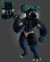 Name is Jack. He is 9 feet tall, very strong, can see, but not very well. Relies on sound all of the time, and can spread the Skulk, which is a type of moss that can spread to anything. He has horns, an exposed rib cage that he can release a sonic boom from, which is mostly an ion cannon shot. Can almost never die.