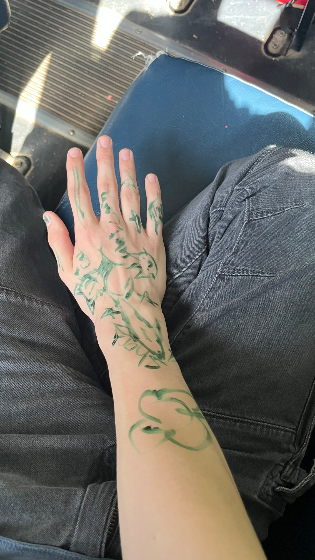 I gave her a skin marker and she drew all of this on my arm :3