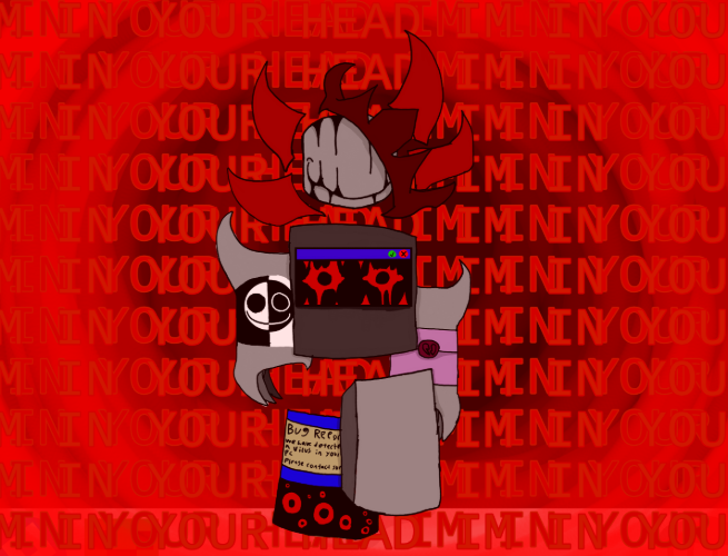 i scrapped damned because i used him for some not ok things and i dont want to do those things again or have characters afiliated with those things so here! new character! his name is virus_entertainment. hes kinda like smile dog but just kills you even if you share the virus. also he has a bit of you are an idiot and the iloveyou virus in him >:3